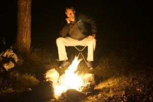 Sitting by the campfire contemplating life.