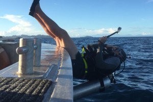Back roll entry SCUBA diving